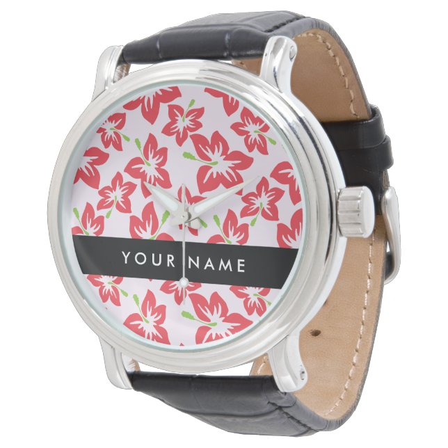 Red Hibiscus, Red Flowers, Your Name Watch (Angled)