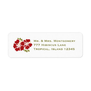 Red Hibiscus Return Address Labels Custom
