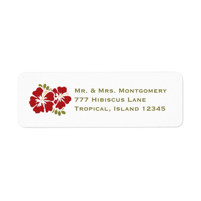 Red Hibiscus Return Address Labels Custom (Front)
