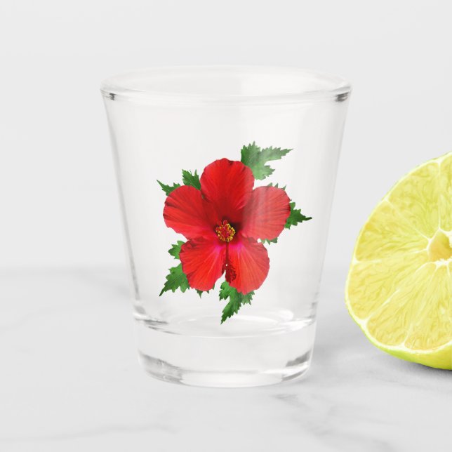 Red Hibiscus Shot Glass (Front)