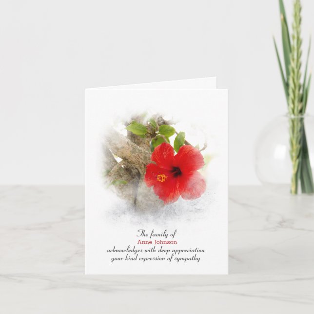 Red Hibiscus Sympathy Thank You Card (Front)