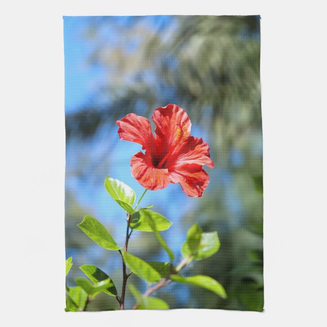 Red Hibiscus Tea Towel (Vertical)