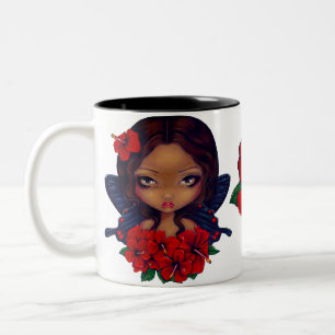 Red Hibiscus Tiki Fairy Two-Tone Coffee Mug