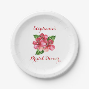 Red Hibiscus Tropical Bridal Shower Customised Paper Plate