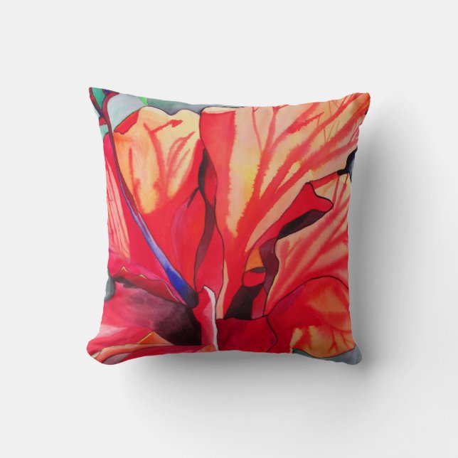 Red Hibiscus tropical floral Cushion (Front)