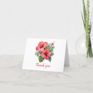 Red Hibiscus Tropical Floral Thank you Cards