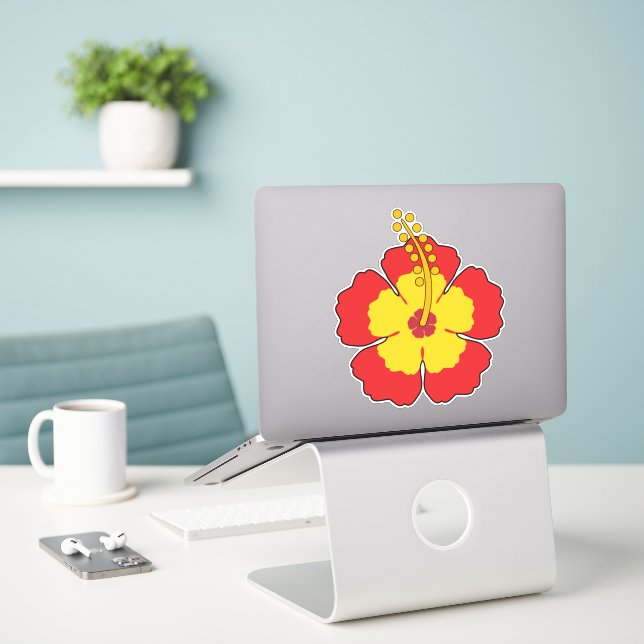Red Hibiscus Tropical Flower (Laptop On Desk)