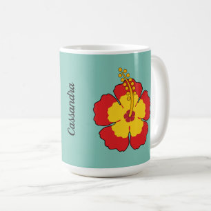 Red Hibiscus Tropical Flower Add Your Name Coffee Mug