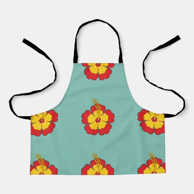 Red Hibiscus Tropical Flower Apron (Front)