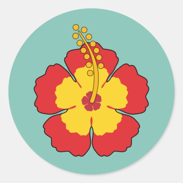 Red Hibiscus Tropical Flower Classic Round Sticker (Front)