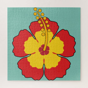 Red Hibiscus Tropical Flower Jigsaw Puzzle