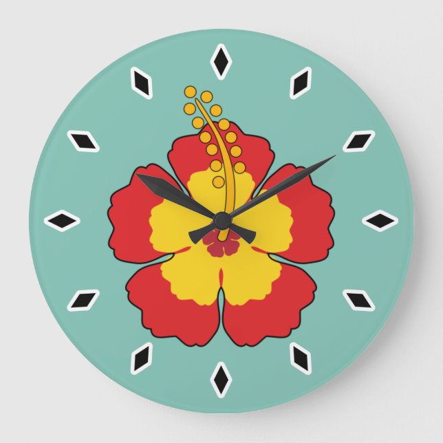 Red Hibiscus Tropical Flower Large Clock (Front)