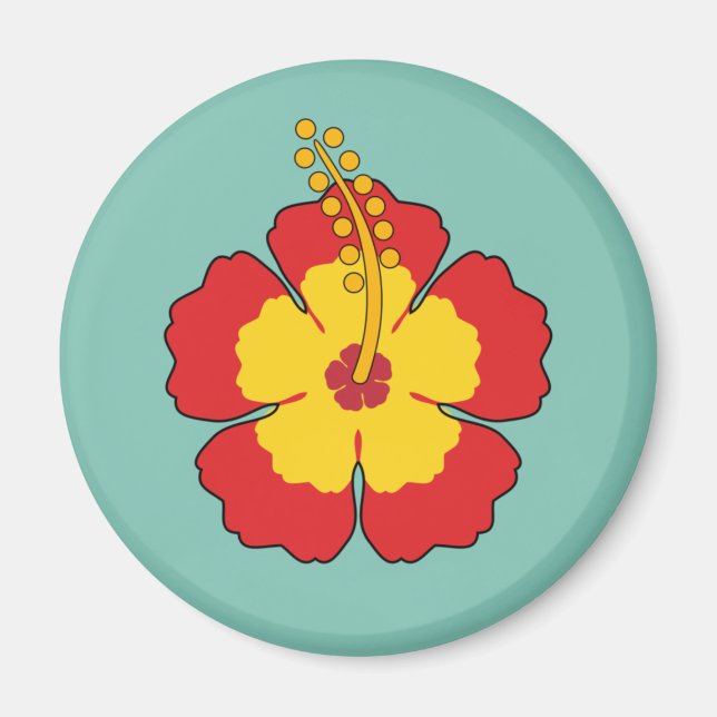 Red Hibiscus Tropical Flower Magnet (Front)