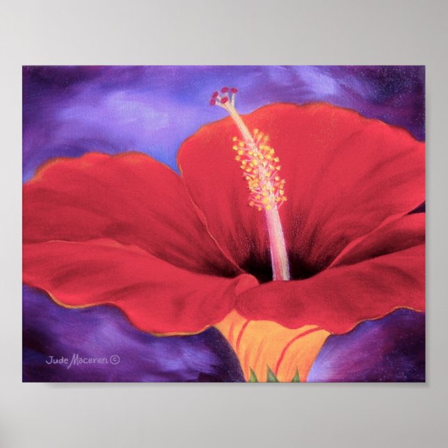 Red Hibiscus Tropical Flower Painting - Poster (Front)