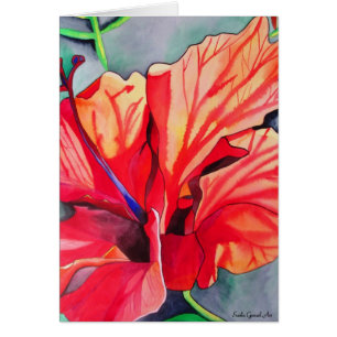 Red Hibiscus tropical flower watercolor art