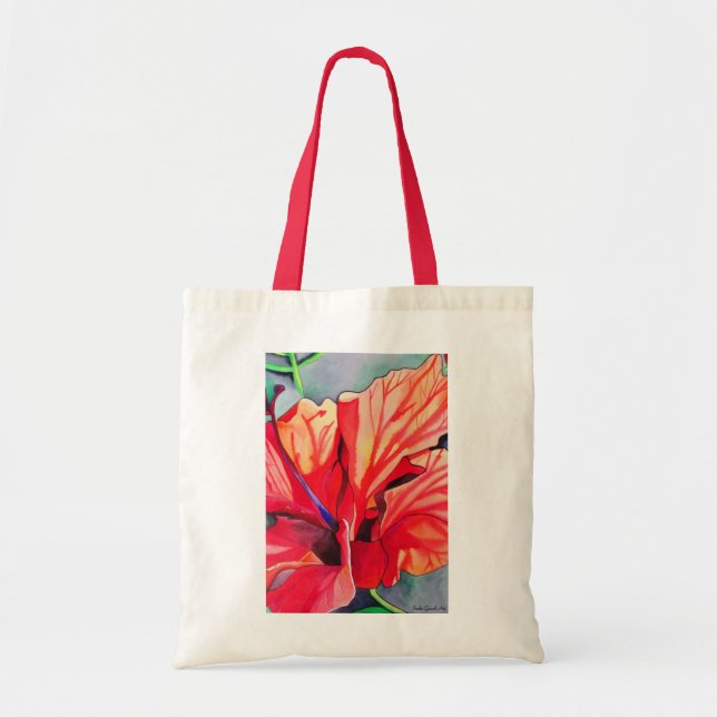 Red Hibiscus tropical flower watercolor art Tote Bag (Front)