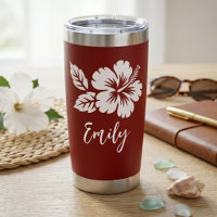 Red Hibiscus Tropical Script Name Design