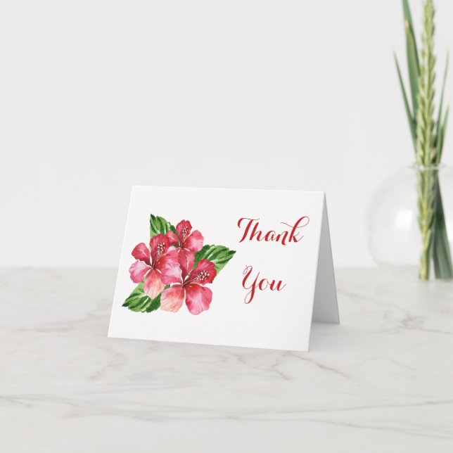 Red Hibiscus Tropical Thank You Card (Front)