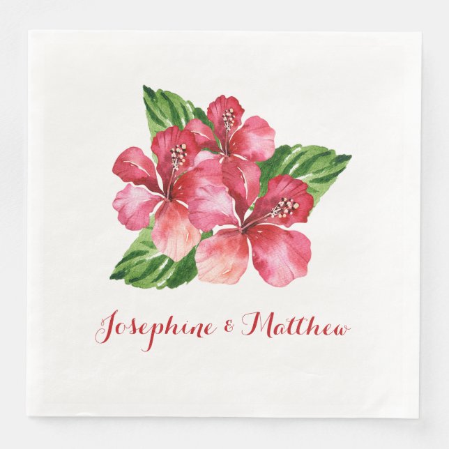 Red Hibiscus Tropical Wedding Napkin (Front)