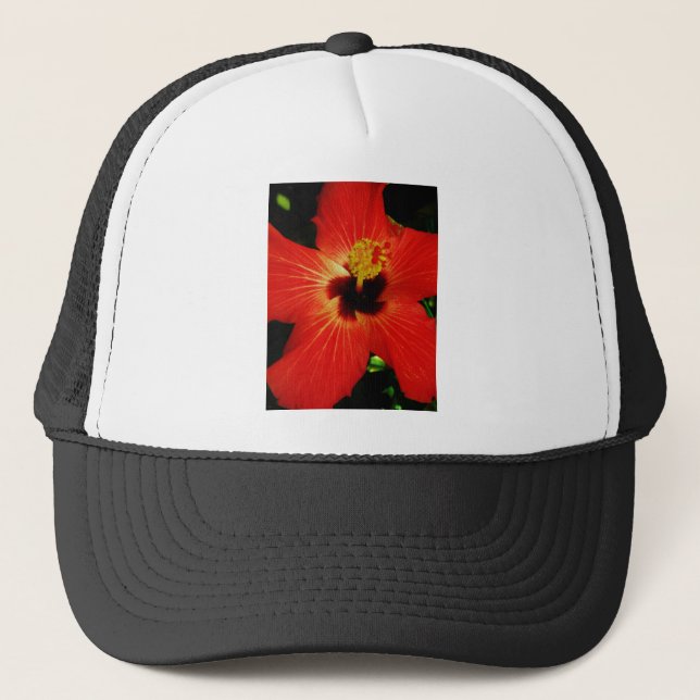 Red Hibiscus Trucker Hat (Front)