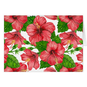 Red hibiscus watercolor pattern