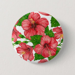 Red hibiscus watercolor pattern 6 cm round badge