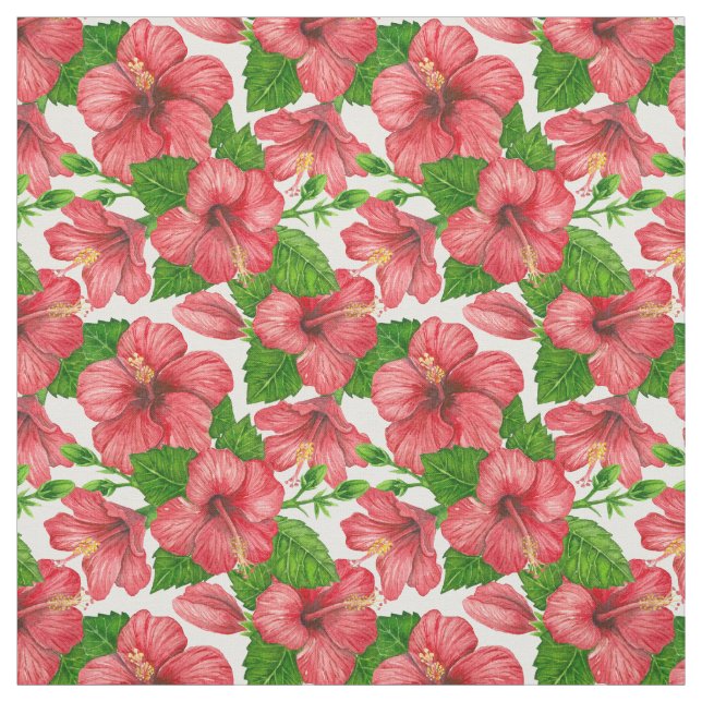 Red hibiscus watercolor pattern fabric (Swatch)