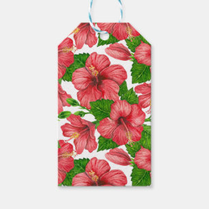 Red hibiscus watercolor pattern gift tags