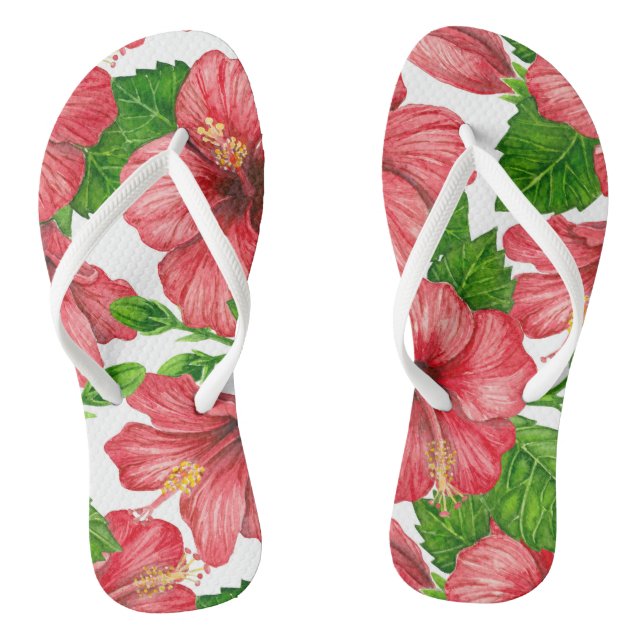 Red hibiscus watercolor pattern jandals (Footbed)