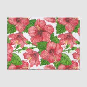 Red hibiscus watercolor pattern tissue paper