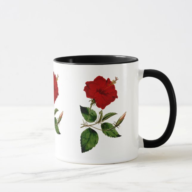Red Hibiscus with Black Ringer Mug (Right)