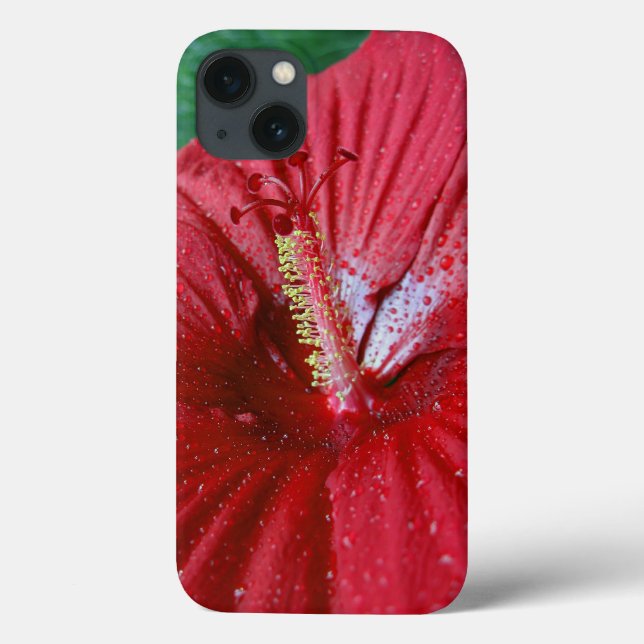 Red Hibiscus With Raindrops Case-Mate iPhone Case (Back)
