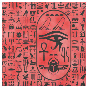 Red Hieroglyphics Fabric