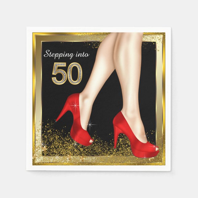 Red High Heel 50th Birthday Party Napkin (Front)