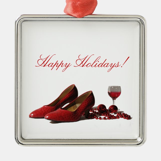 Red High Heel Shoes and Red Wine Metal Tree Decoration (Front)
