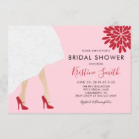 Red High Heel Shoes Bridal Shower Invitation, Pink