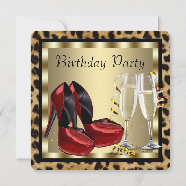 Red High Heel Shoes Leopard Birthday Invitation (Front)