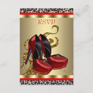 Red High Heel Shoes Leopard Sweet Sixteen RSVP Card