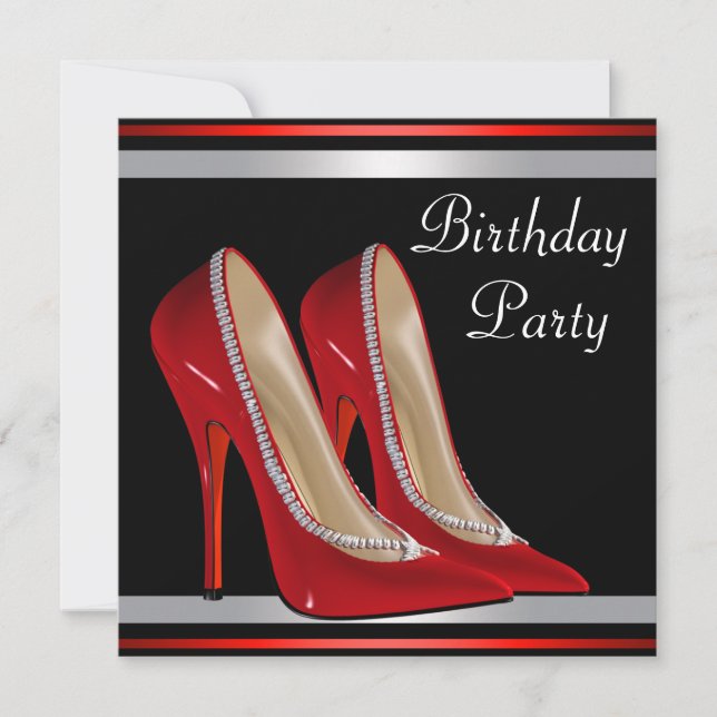 Red High Heel  Shoes Red Black Birthday Party Invitation (Front)