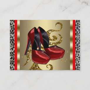 Red High Heel Shoes Red Leopard Business Cards