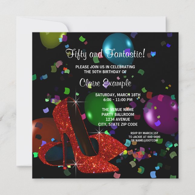 Red High Heel Shoes Womans Birthday Party Invitation (Front)