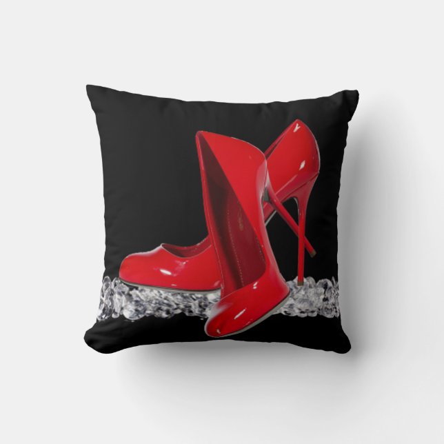 Red High Heels & White Diamonds Cushion (Front)