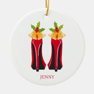 Red High Heels with Christmas Bells Ceramic Tree Decoration
