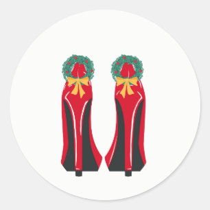 Red High Heels with Christmas Wreaths Classic Round Sticker