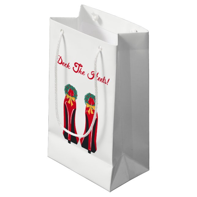 Red High Heels with Christmas Wreaths Small Gift Bag (Front Angled)