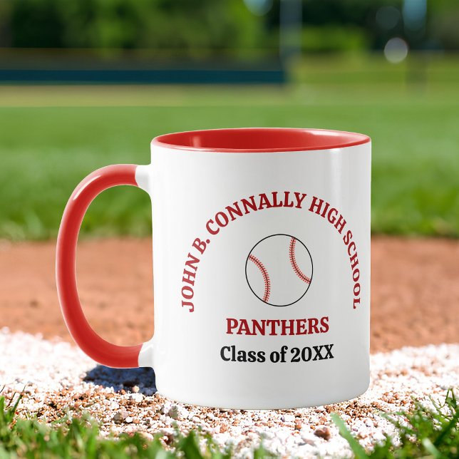 Red High School Baseball Player Personalised Mug (Creator Uploaded)