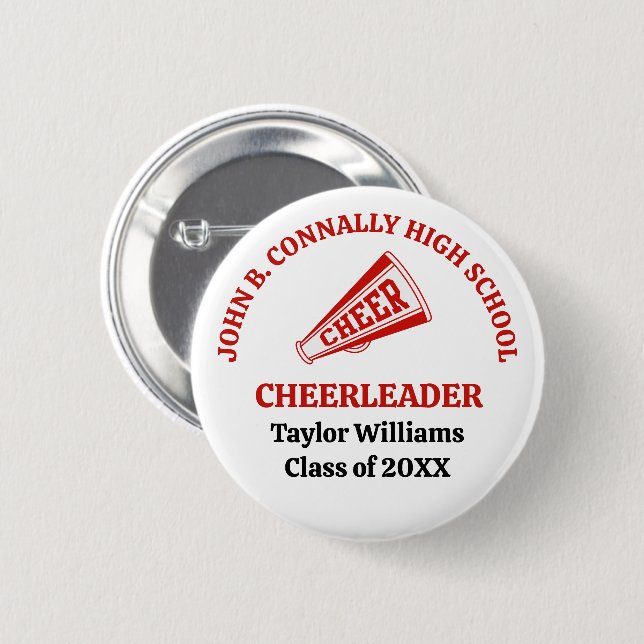 Red High School Cheerleader Personalised 6 Cm Round Badge (Front & Back)