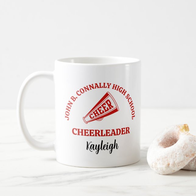 Red High School Cheerleader Personalised Coffee Mug (With Donut)