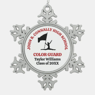 Red High School Colour Guard Personalised Snowflake Pewter Christmas Ornament