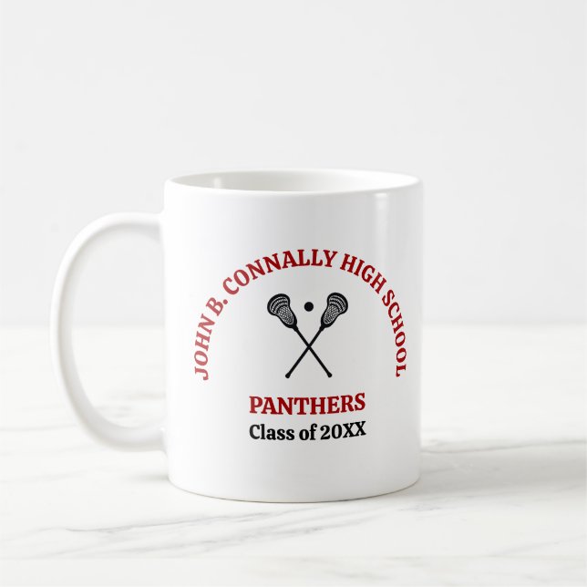 Red High School Lacrosse Team Personalised Coffee Mug (Left)